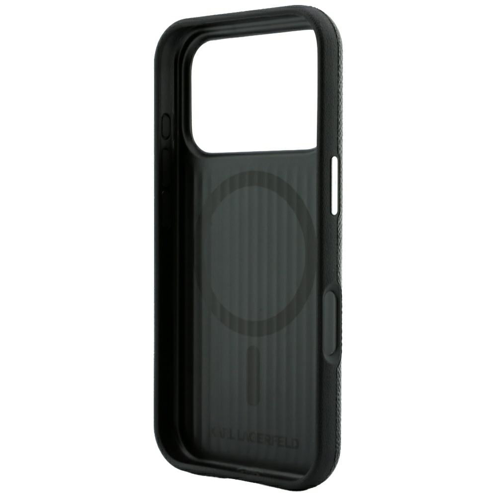 Capa MagSafe para Apple iPhone 18 Pro / 17 Pro, Karl Lagerfeld, Anel Gravado Granulado, Preto