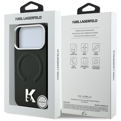 Capa MagSafe para Apple iPhone 18 Pro / 17 Pro, Karl Lagerfeld, Anel Gravado Granulado, Preto