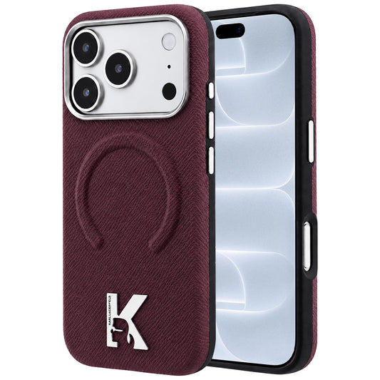 Capa MagSafe para Apple iPhone 18 Pro / 17 Pro, Karl Lagerfeld, Anel Gravado Granulado, Vinho