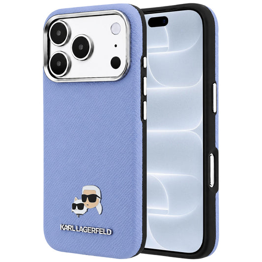 MagSafe Case for Apple iPhone 18 Pro / 17 Pro, Karl Lagerfeld, Grained Karl & Choupette Head's Metal, Blue