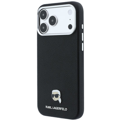 Capa MagSafe para Apple iPhone 18 Pro / 17 Pro, Karl Lagerfeld, Metal com Textura da Cabeça de Karl, Preta