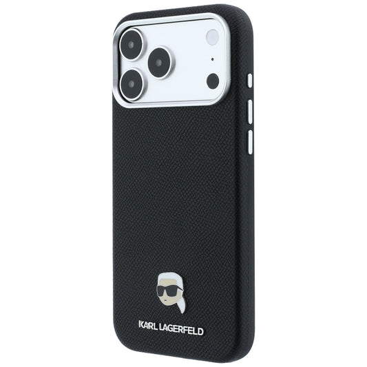 Capa MagSafe para Apple iPhone 18 Pro / 17 Pro, Karl Lagerfeld, Metal com Textura da Cabeça de Karl, Preta