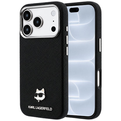 Capa MagSafe para Apple iPhone 18 Pro / 17 Pro, Karl Lagerfeld, Metal com Textura da Cabeça de Karl, Preta