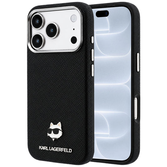 Capa MagSafe para Apple iPhone 18 Pro / 17 Pro, Karl Lagerfeld, Metal com Textura da Cabeça de Karl, Preta