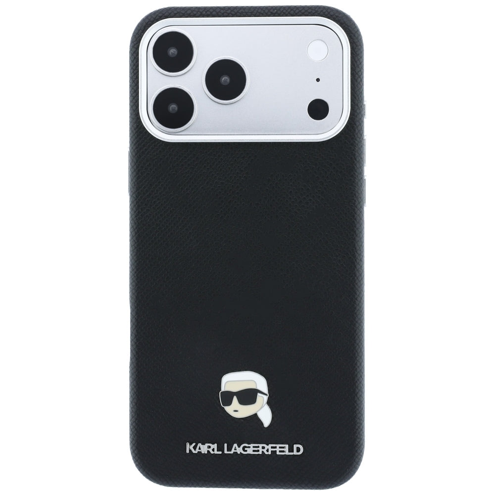 Capa MagSafe para Apple iPhone 18 Pro / 17 Pro, Karl Lagerfeld, Metal com Textura da Cabeça de Karl, Preta
