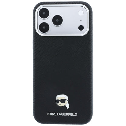 Capa MagSafe para Apple iPhone 18 Pro / 17 Pro, Karl Lagerfeld, Metal com Textura da Cabeça de Karl, Preta