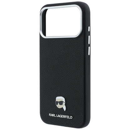 Capa MagSafe para Apple iPhone 18 Pro / 17 Pro, Karl Lagerfeld, Metal com Textura da Cabeça de Karl, Preta