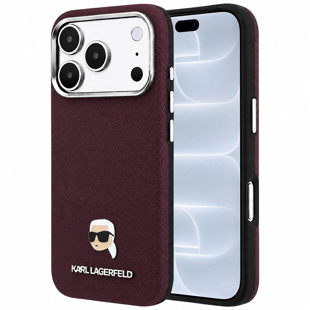 Capa MagSafe para Apple iPhone 18 Pro / 17 Pro, Karl Lagerfeld, Metal Texturizado Karl Head, Vinho