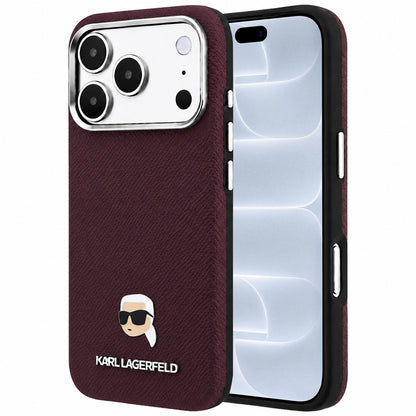 Capa MagSafe para Apple iPhone 18 Pro / 17 Pro, Karl Lagerfeld, Metal Texturizado Karl Head, Vinho