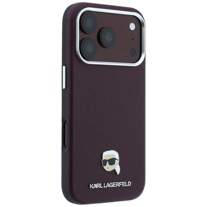 Capa MagSafe para Apple iPhone 18 Pro / 17 Pro, Karl Lagerfeld, Metal Texturizado Karl Head, Vinho