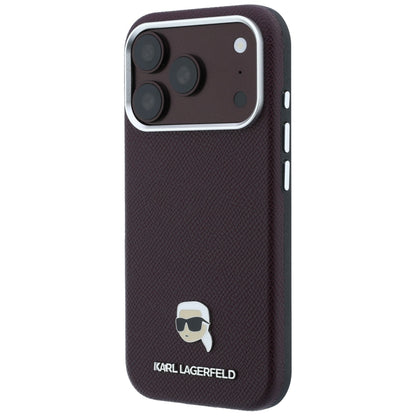 Capa MagSafe para Apple iPhone 18 Pro / 17 Pro, Karl Lagerfeld, Metal Texturizado Karl Head, Vinho