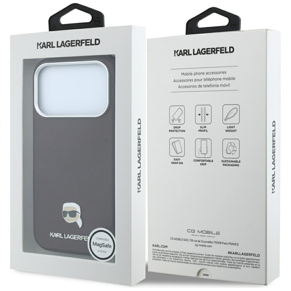 Capa MagSafe para Apple iPhone 18 Pro / 17 Pro, Karl Lagerfeld, Metal Texturizado Karl Head, Vinho