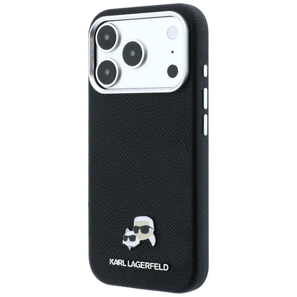 Capa MagSafe para Apple iPhone 18 Pro / 17 Pro, Karl Lagerfeld, Grained KC Heads, Preta