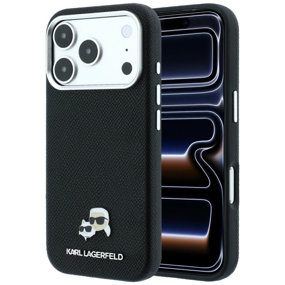 Capa MagSafe para Apple iPhone 18 Pro / 17 Pro, Karl Lagerfeld, Grained KC Heads, Preta