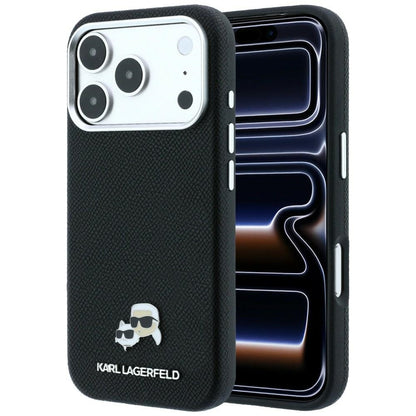 Capa MagSafe para Apple iPhone 18 Pro / 17 Pro, Karl Lagerfeld, Grained KC Heads, Preta