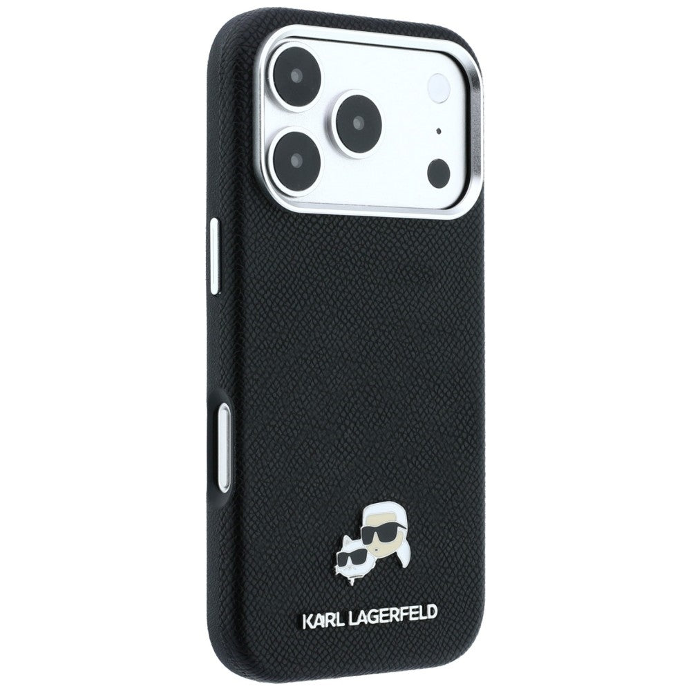 Capa MagSafe para Apple iPhone 18 Pro / 17 Pro, Karl Lagerfeld, Grained KC Heads, Preta