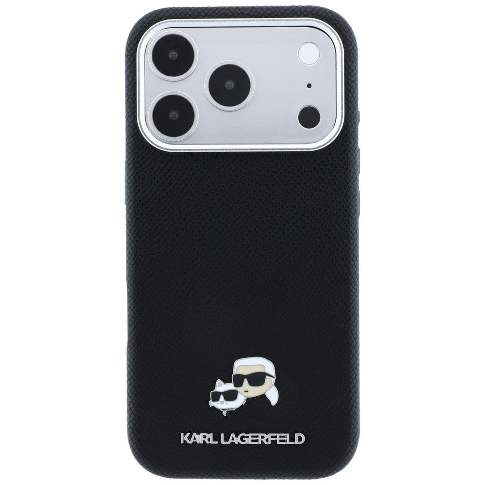 Capa MagSafe para Apple iPhone 18 Pro / 17 Pro, Karl Lagerfeld, Grained KC Heads, Preta