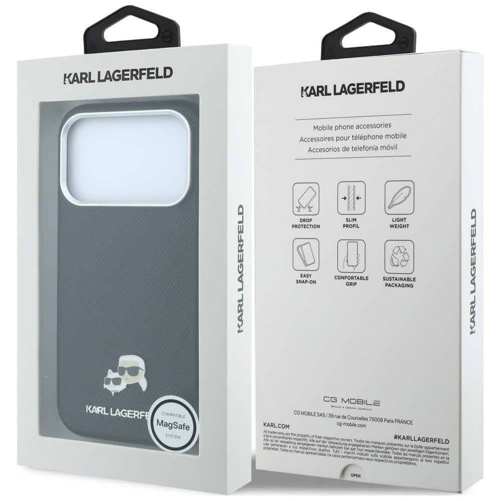 Capa MagSafe para Apple iPhone 18 Pro / 17 Pro, Karl Lagerfeld, Grained KC Heads, Preta