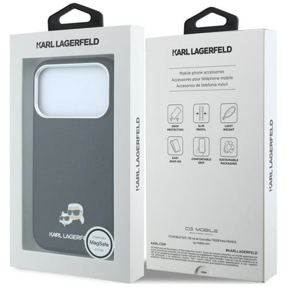 Capa MagSafe para Apple iPhone 18 Pro / 17 Pro, Karl Lagerfeld, Grained KC Heads, Preta