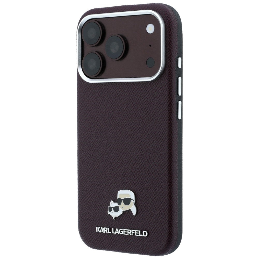 Capa MagSafe para Apple iPhone 18 Pro / 17 Pro, Karl Lagerfeld, Grained KC Heads, Vinho
