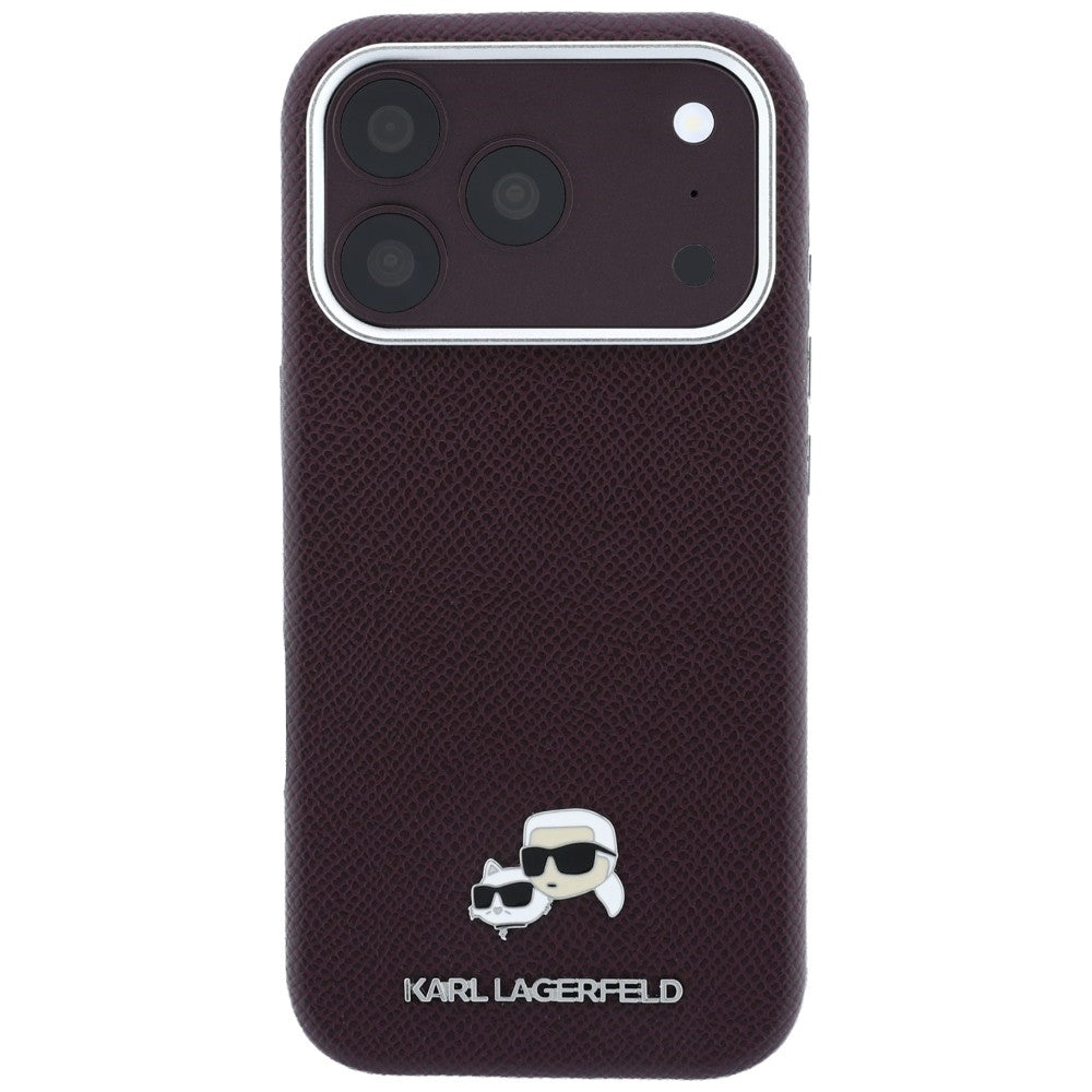 Capa MagSafe para Apple iPhone 18 Pro / 17 Pro, Karl Lagerfeld, Grained KC Heads, Vinho