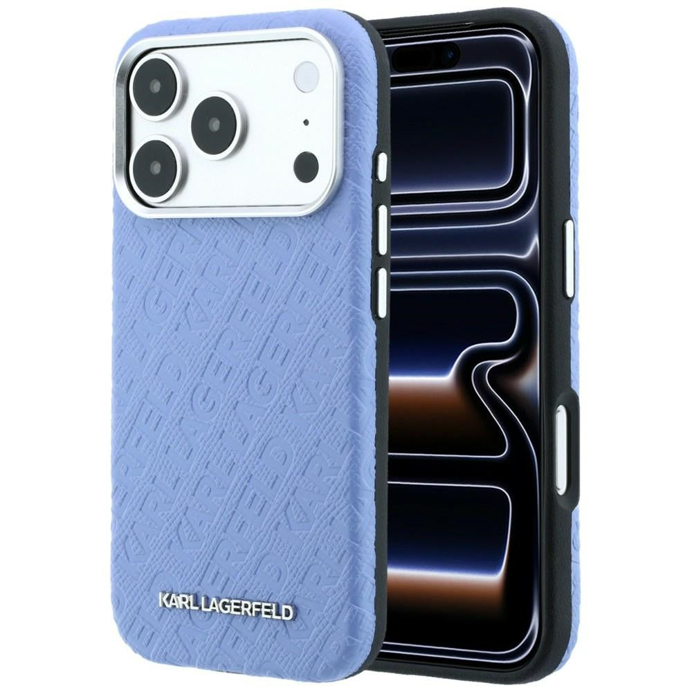 Capa MagSafe para Apple iPhone 18 Pro / 17 Pro, Karl Lagerfeld, Logótipo em Metal Granulado, Azul