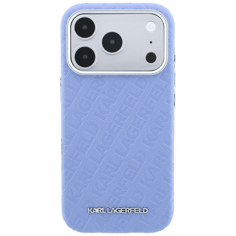 Capa MagSafe para Apple iPhone 18 Pro / 17 Pro, Karl Lagerfeld, Logótipo em Metal Granulado, Azul