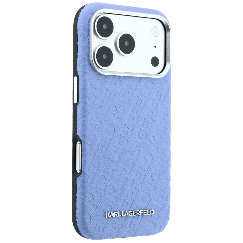 Capa MagSafe para Apple iPhone 18 Pro / 17 Pro, Karl Lagerfeld, Logótipo em Metal Granulado, Azul