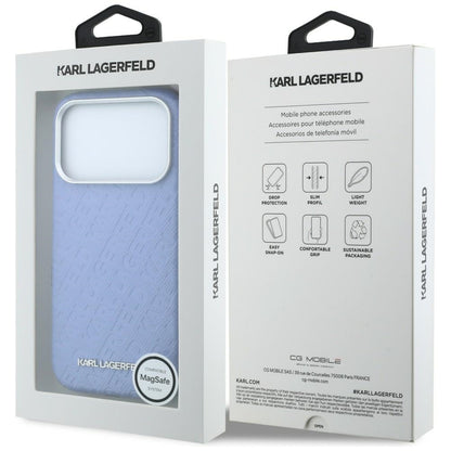 Capa MagSafe para Apple iPhone 18 Pro / 17 Pro, Karl Lagerfeld, Logótipo em Metal Granulado, Azul