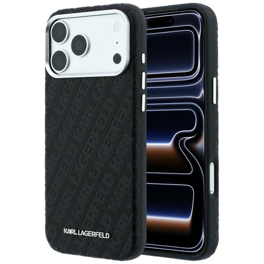 Capa MagSafe para Apple iPhone 18 Pro / 17 Pro, Karl Lagerfeld, Logótipo em Metal Granulado, Preta