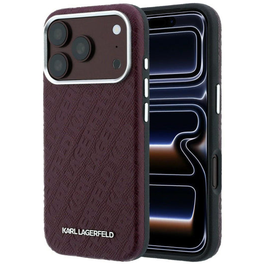 Capa MagSafe para Apple iPhone 18 Pro / 17 Pro, Karl Lagerfeld, Logótipo em Metal Granulado, Vinho