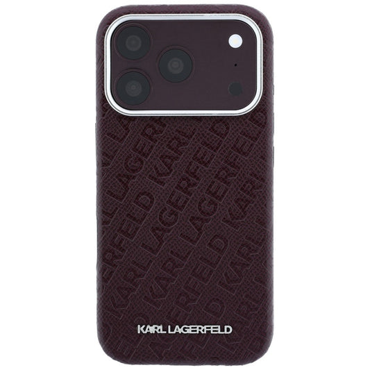 Capa MagSafe para Apple iPhone 18 Pro / 17 Pro, Karl Lagerfeld, Logótipo em Metal Granulado, Vinho