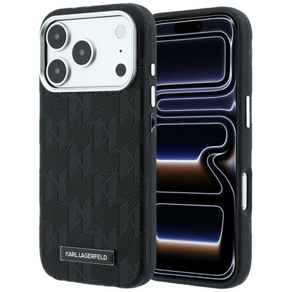 Capa MagSafe para Apple iPhone 18 Pro / 17 Pro, Karl Lagerfeld, Logótipo em Resina Monocromática Granulada, Preta