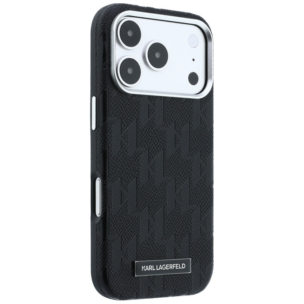 Capa MagSafe para Apple iPhone 18 Pro / 17 Pro, Karl Lagerfeld, Logótipo em Resina Monocromática Granulada, Preta