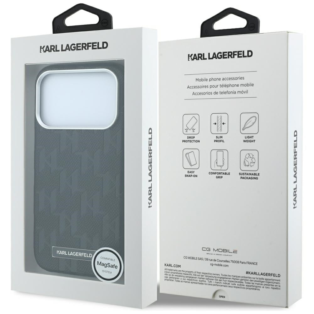 Capa MagSafe para Apple iPhone 18 Pro / 17 Pro, Karl Lagerfeld, Logótipo em Resina Monocromática Granulada, Preta