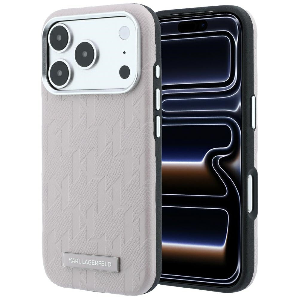 Capa MagSafe para Apple iPhone 18 Pro / 17 Pro, Karl Lagerfeld, Logo em Resina Monocromática Granulada, Rosa