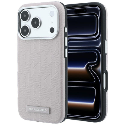 Capa MagSafe para Apple iPhone 18 Pro / 17 Pro, Karl Lagerfeld, Logo em Resina Monocromática Granulada, Rosa