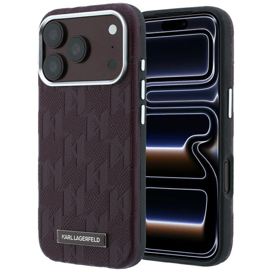 Capa MagSafe para Apple iPhone 18 Pro / 17 Pro, Karl Lagerfeld, Logo em Resina Monocromática Granulada, Vinho