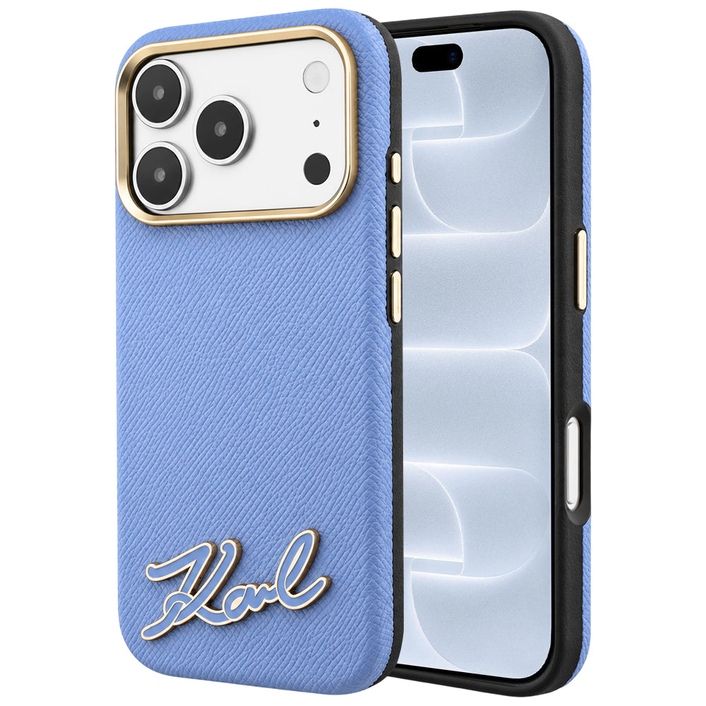 Capa MagSafe para Apple iPhone 18 Pro / 17 Pro, Karl Lagerfeld, Logótipo em Resina Granulada, Azul