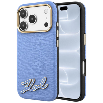 Capa MagSafe para Apple iPhone 18 Pro / 17 Pro, Karl Lagerfeld, Logótipo em Resina Granulada, Azul