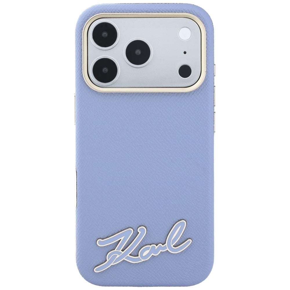 Capa MagSafe para Apple iPhone 18 Pro / 17 Pro, Karl Lagerfeld, Logótipo em Resina Granulada, Azul