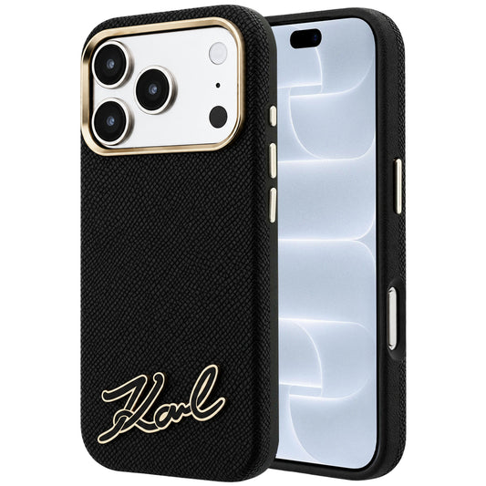 Capa MagSafe para Apple iPhone 18 Pro / 17 Pro, Karl Lagerfeld, Logótipo em Resina Granulada, Preta