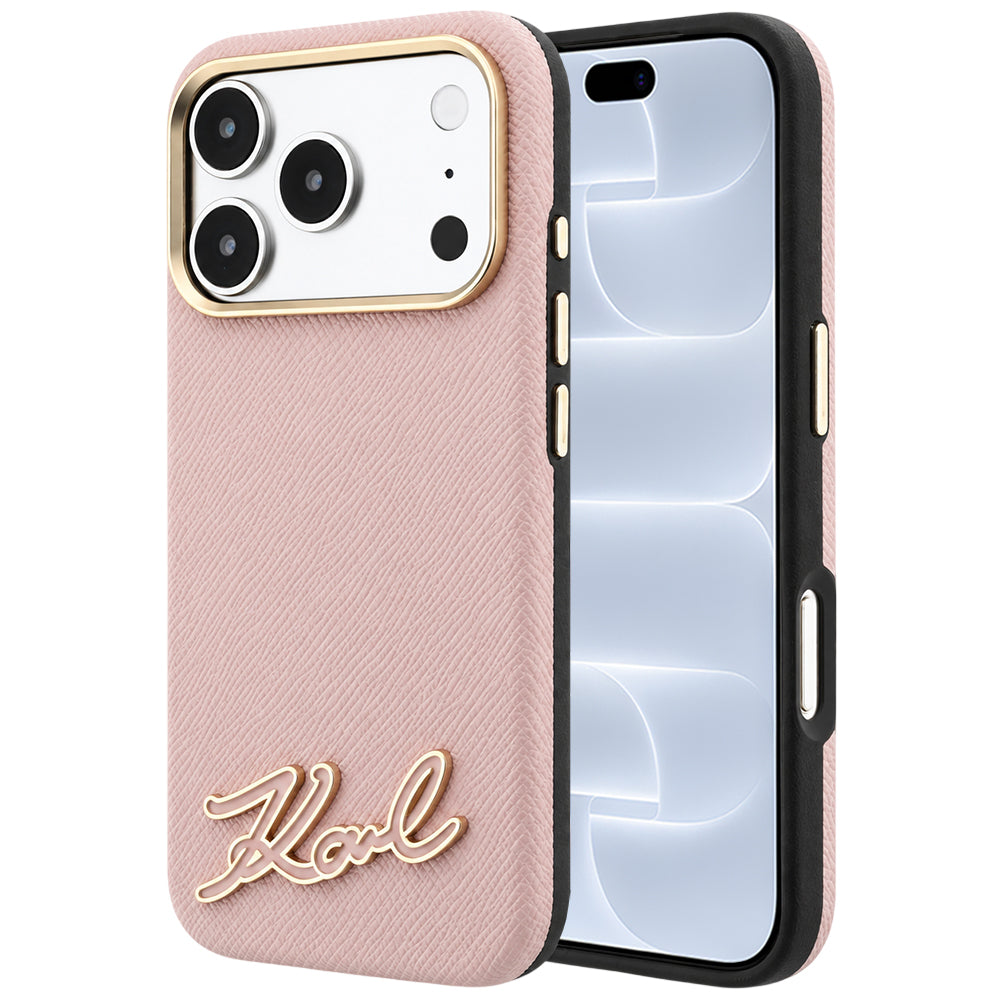 Capa MagSafe para Apple iPhone 18 Pro / 17 Pro, Karl Lagerfeld, Logótipo em Resina Granulada, Rosa
