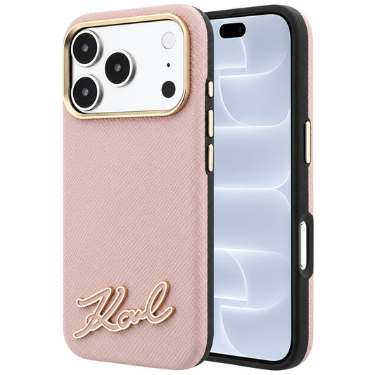 Capa MagSafe para Apple iPhone 18 Pro / 17 Pro, Karl Lagerfeld, Logótipo em Resina Granulada, Rosa