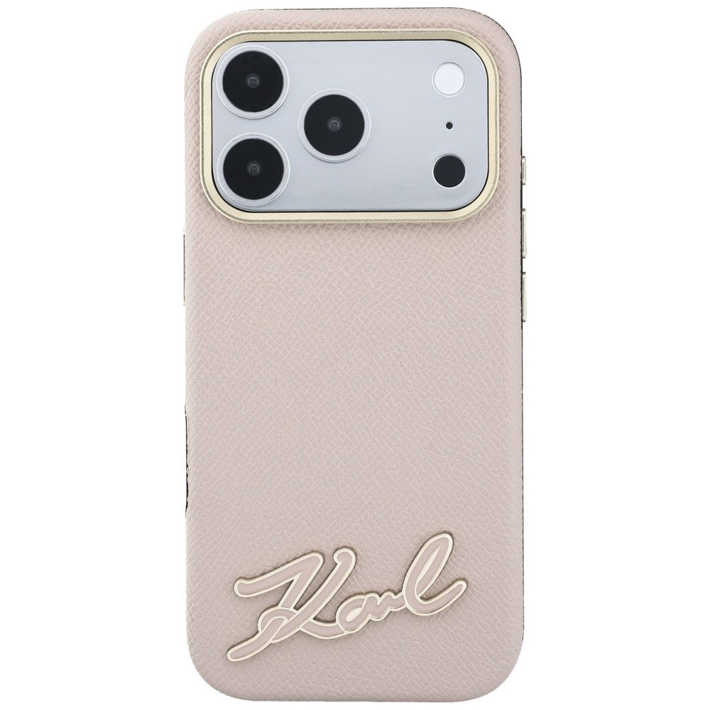Capa MagSafe para Apple iPhone 18 Pro / 17 Pro, Karl Lagerfeld, Logótipo em Resina Granulada, Rosa