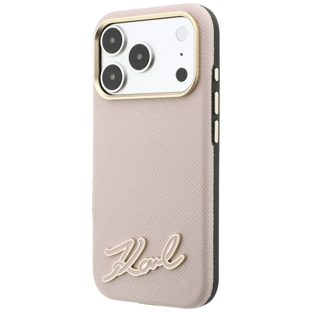 Capa MagSafe para Apple iPhone 18 Pro / 17 Pro, Karl Lagerfeld, Logótipo em Resina Granulada, Rosa