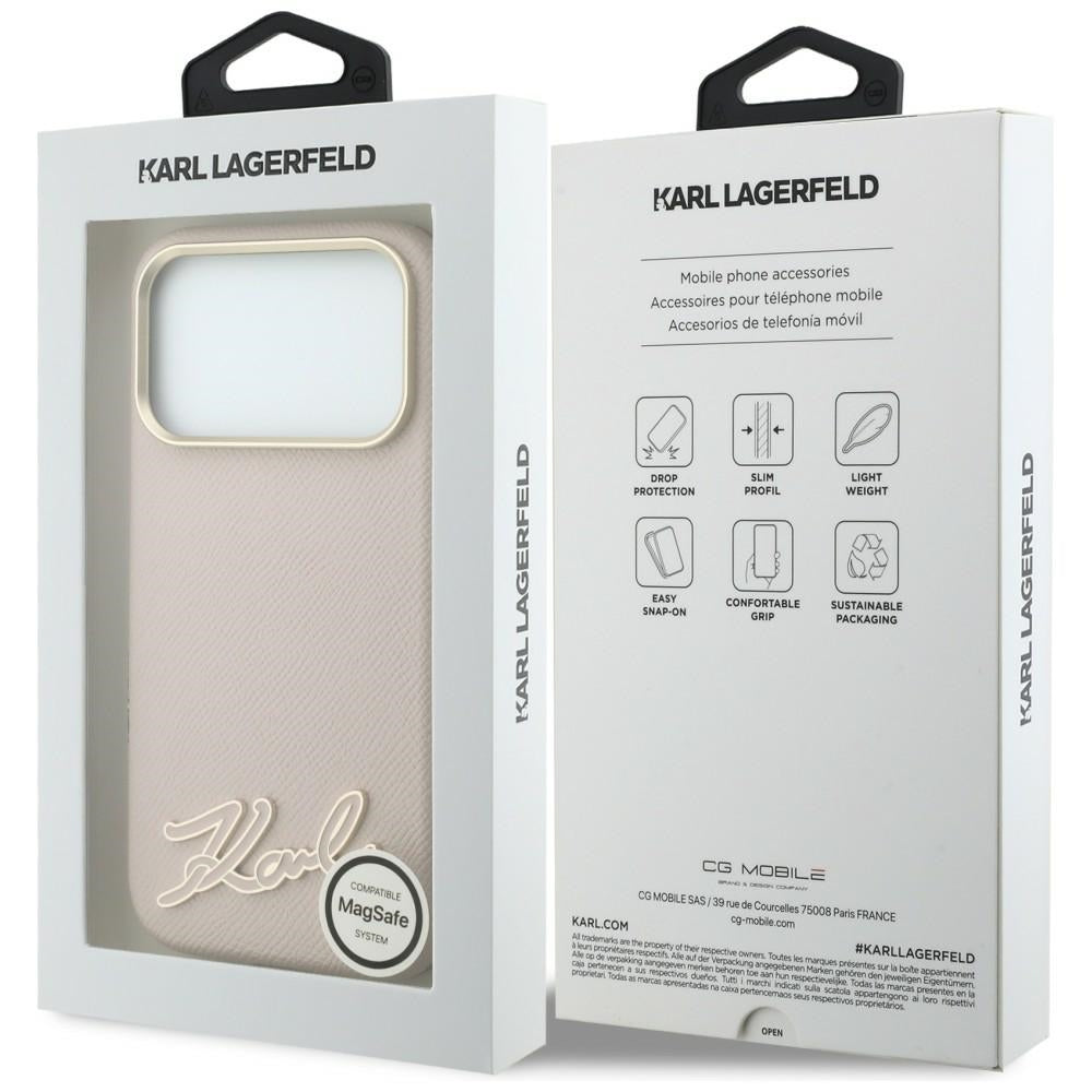 Capa MagSafe para Apple iPhone 18 Pro / 17 Pro, Karl Lagerfeld, Logótipo em Resina Granulada, Rosa