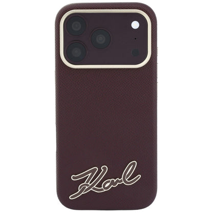 Capa MagSafe para Apple iPhone 18 Pro / 17 Pro, Karl Lagerfeld, Logótipo em Resina Granulada, Vinho
