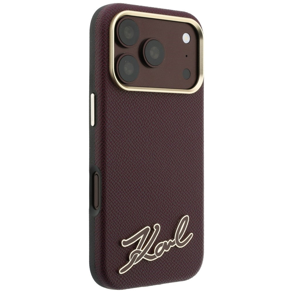 Capa MagSafe para Apple iPhone 18 Pro / 17 Pro, Karl Lagerfeld, Logótipo em Resina Granulada, Vinho