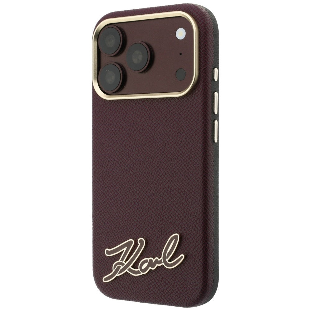 Capa MagSafe para Apple iPhone 18 Pro / 17 Pro, Karl Lagerfeld, Logótipo em Resina Granulada, Vinho